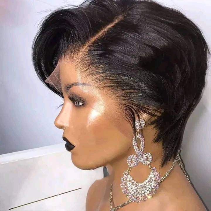 Elegant Pixie cut  lace frontal wig, raw virgin hair.