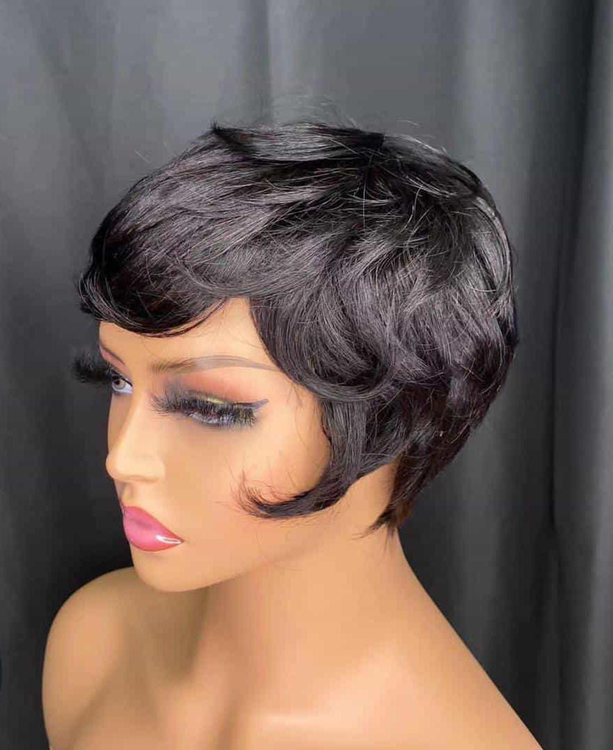 Natural  virgin hair Pixie cut short bob  glueless wig .