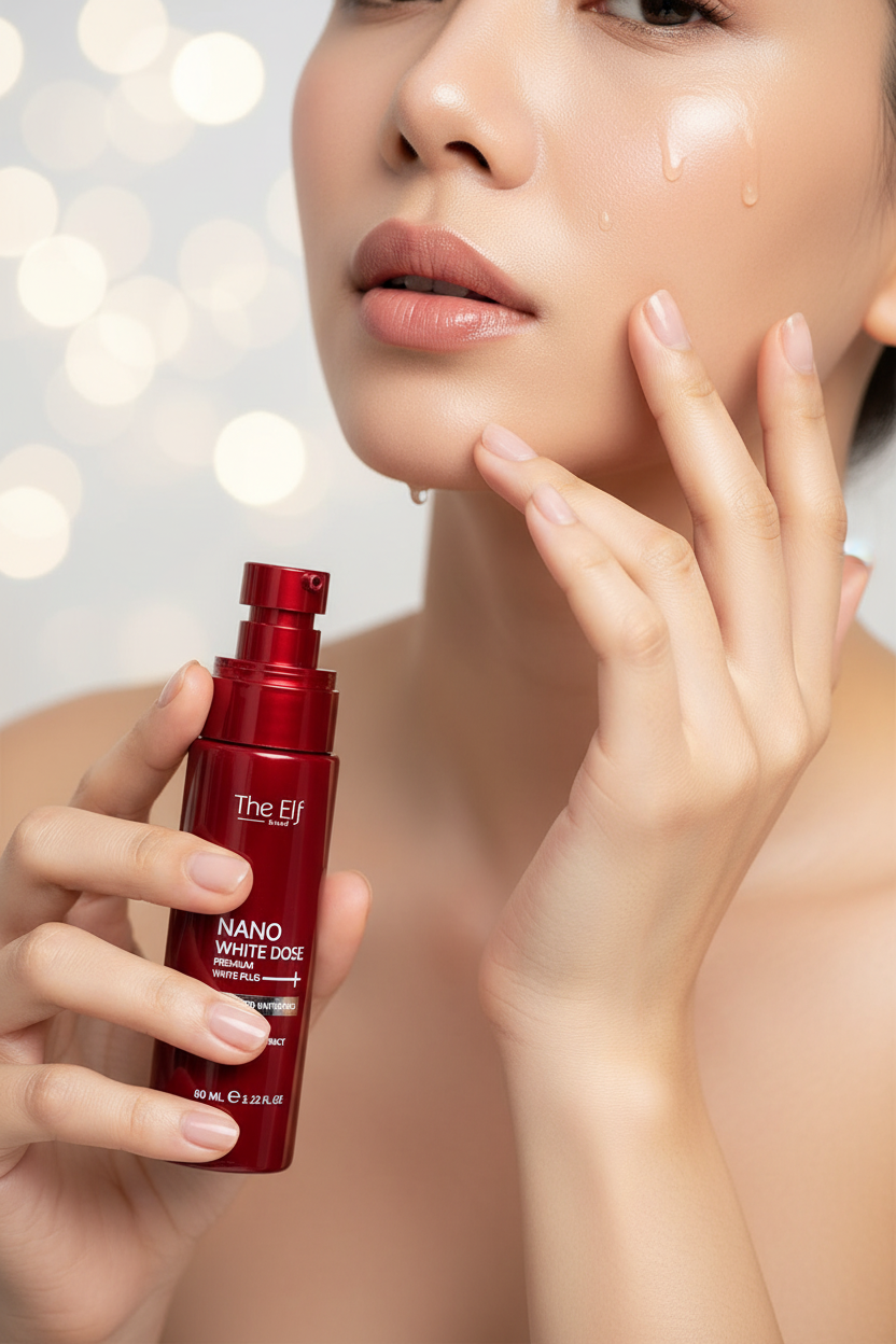 Femme utilisant le Sérum Elf Nano White Dose